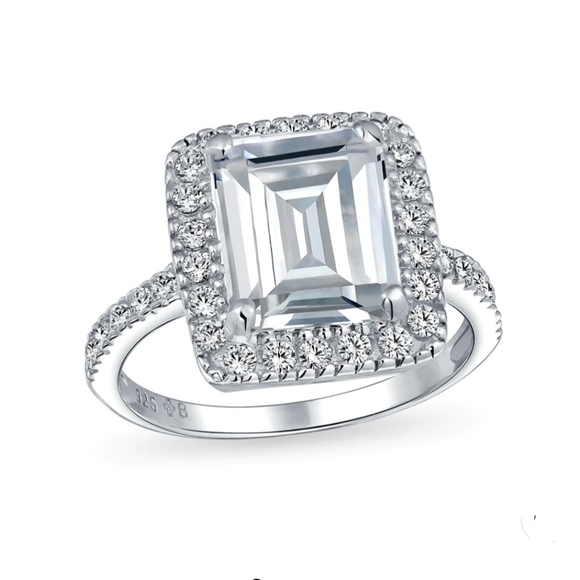 Jewelry - 3 CT Emerald Cut AAA CZ Halo Ring